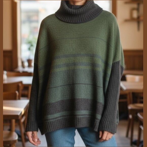 PERUVIAN CONNECTION Pima Cotton Knit Turtleneck Sweater Oversized Women's XS/S - Picture 1 of 12